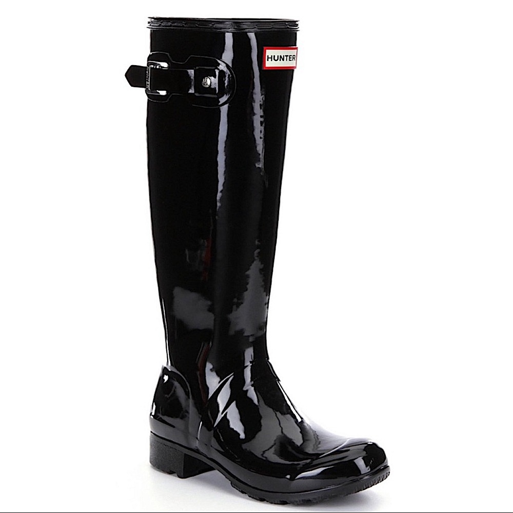 HUNTER TALL glossy Black RAIN BOOTS